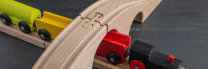 Toy wooden train track and bridge\